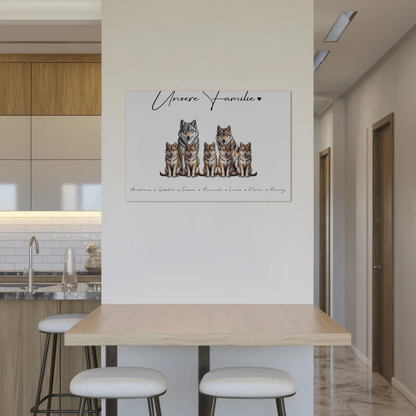 Familien Fotoboard Magnet Wandbild Mit Namen Wolf Familienporträt Geschenk für Mama Papa Oma Opa
