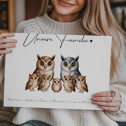 Fotoboard Magnet Poster Familie Eulen Familienporträt Geschenk für Mama Papa Oma Opa
