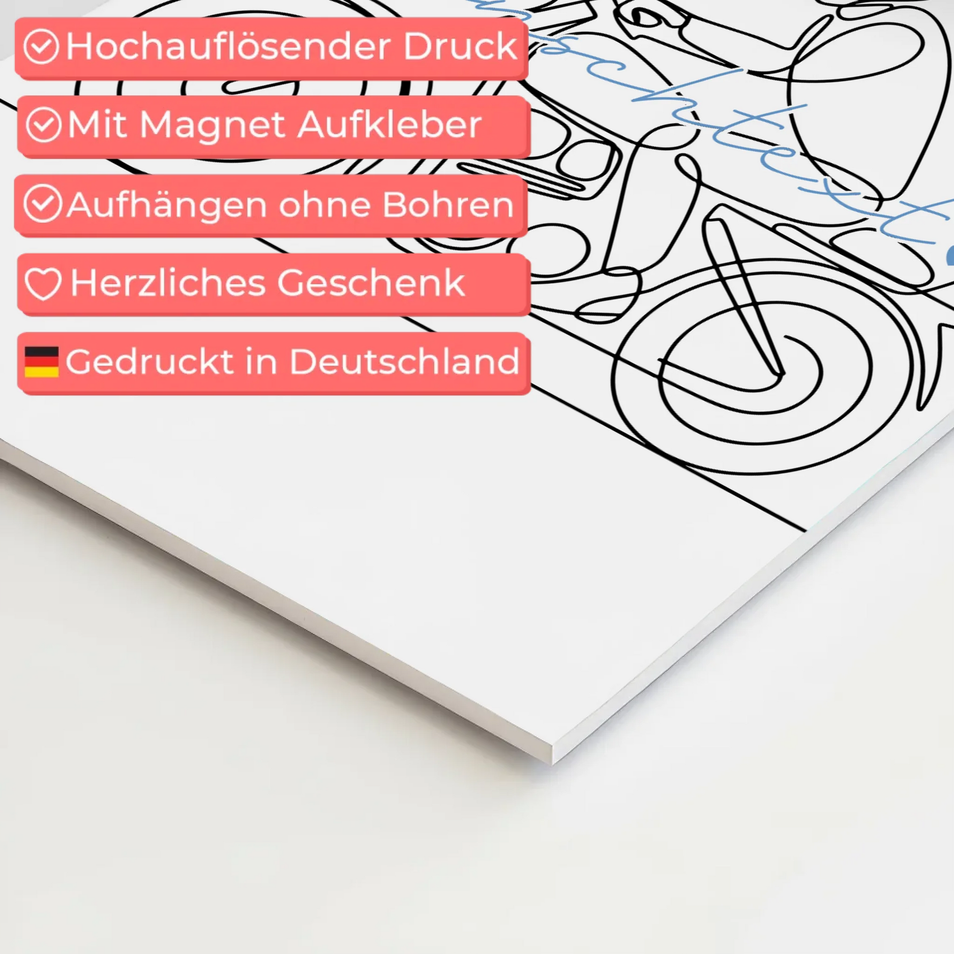 Lineart Fotoboard Magnet Wandbild Motorradfahren Geschenk Sohn & Bruder 10
