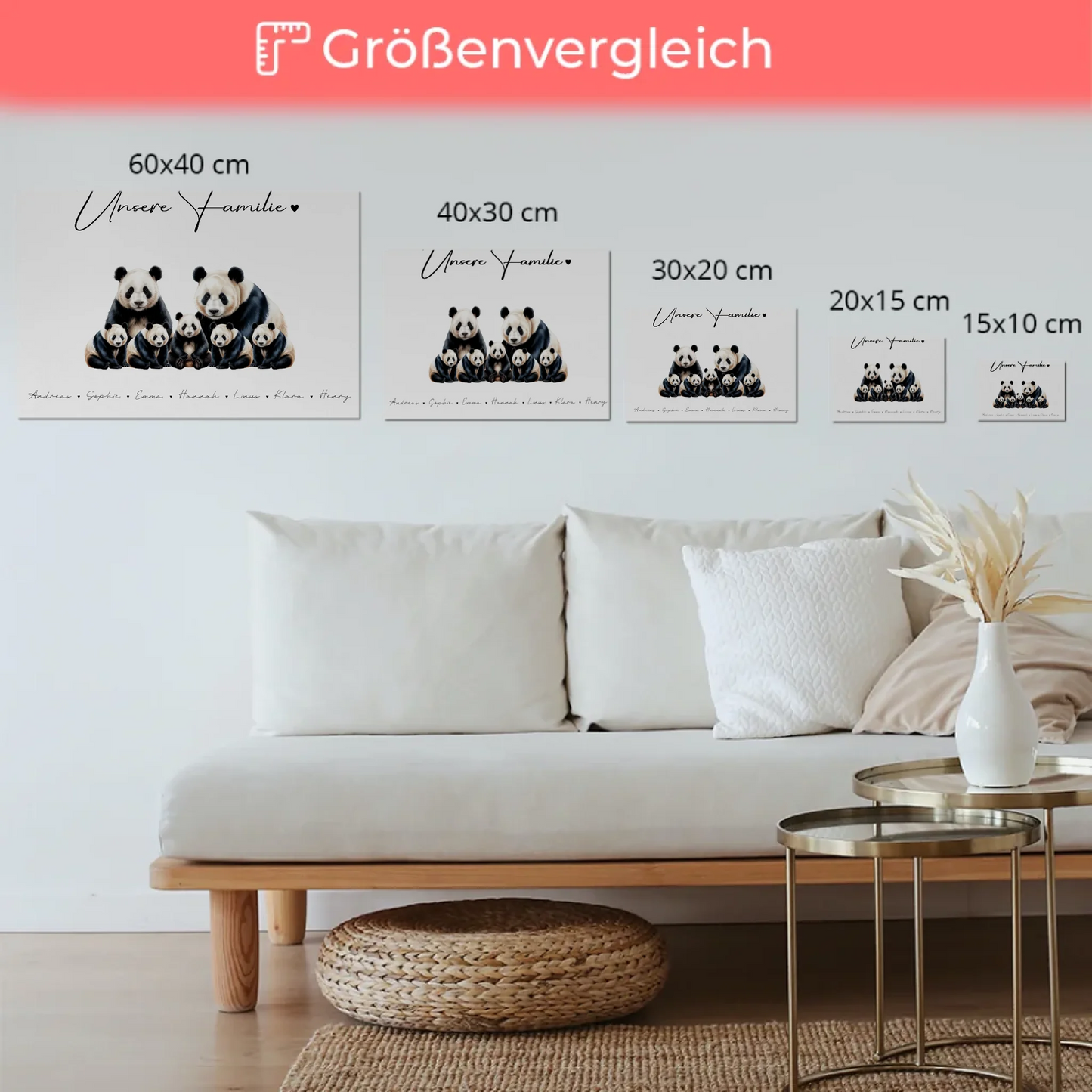 Fotoboard Magnet Poster Familie Panda Familienporträt Geschenk für Papa Mama Oma Opa