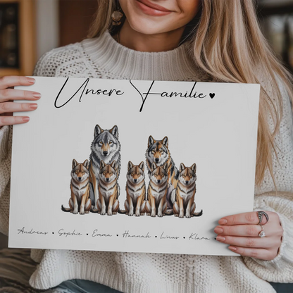 Familien Fotoboard Magnet Wandbild Mit Namen Wolf Familienporträt Geschenk für Mama Papa Oma Opa