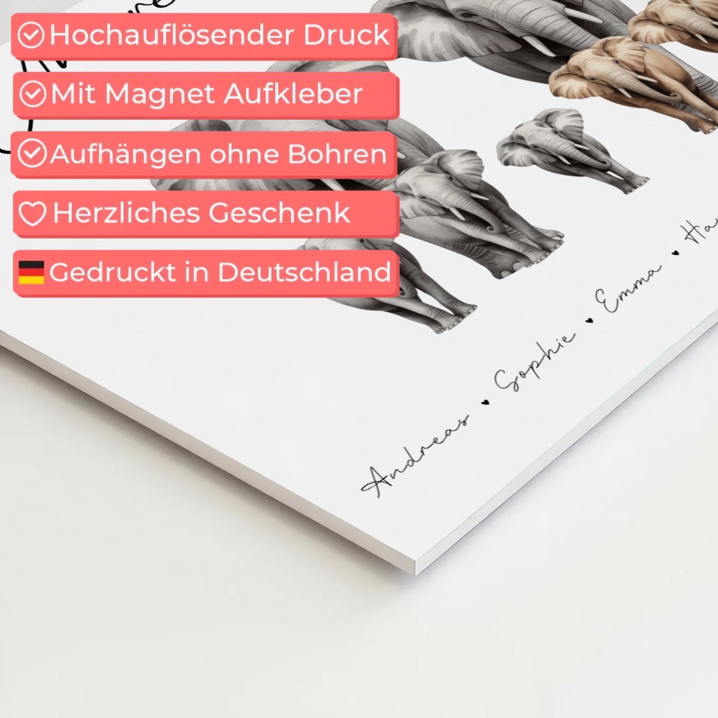 Familien Fotoboard Magnetisch Elefanten Familienporträt Geschenk für Oma Opa Mama Papa