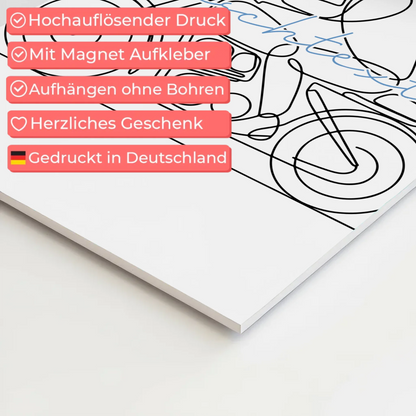 Lineart Fotoboard Magnet Wandbild Motorradfahren Geschenk Sohn & Bruder
