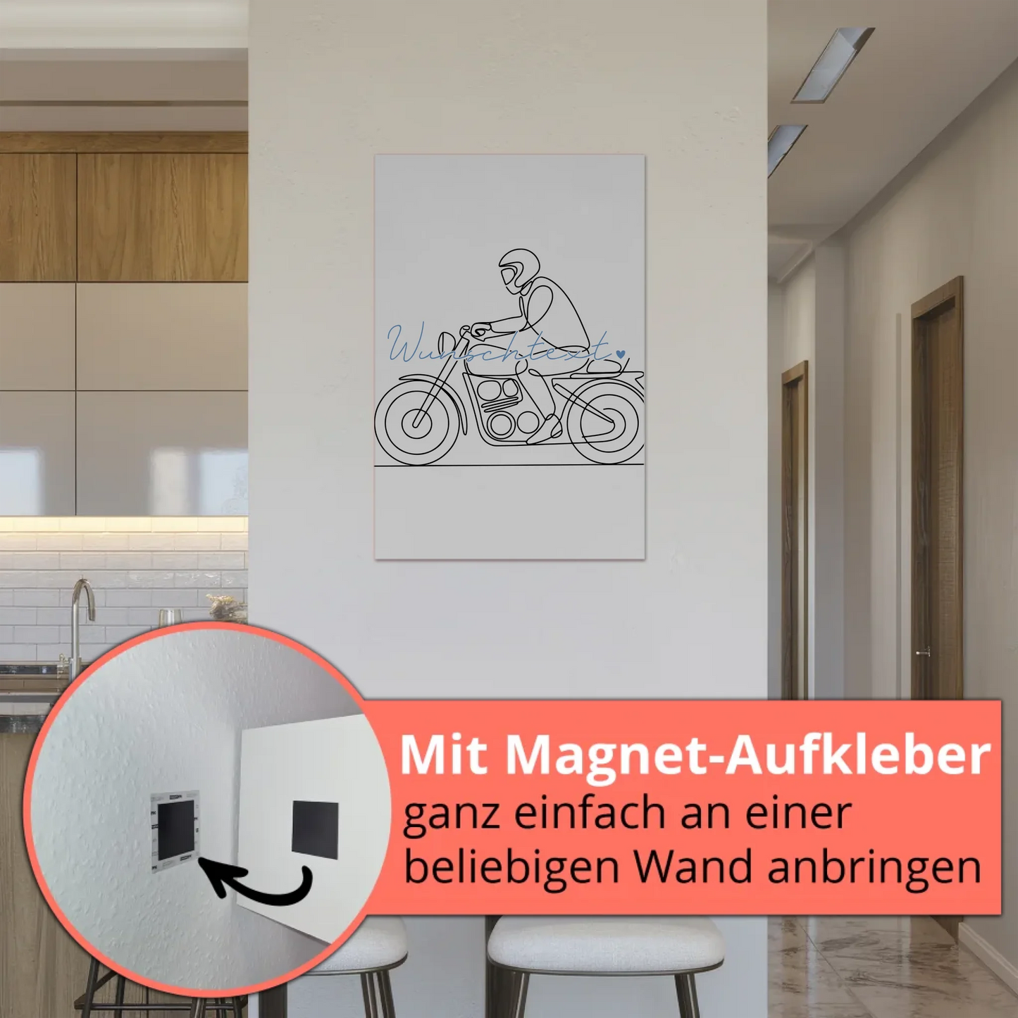 Lineart Fotoboard Magnet Wandbild Motorradfahren Geschenk Sohn & Bruder