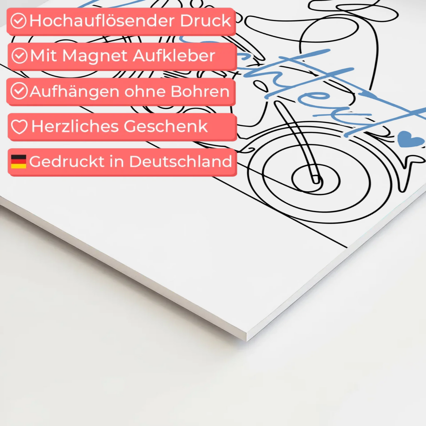 Lineart Fotoboard Magnetisch Personalisiert Motorradfahren Geschenk Sohn & Bruder