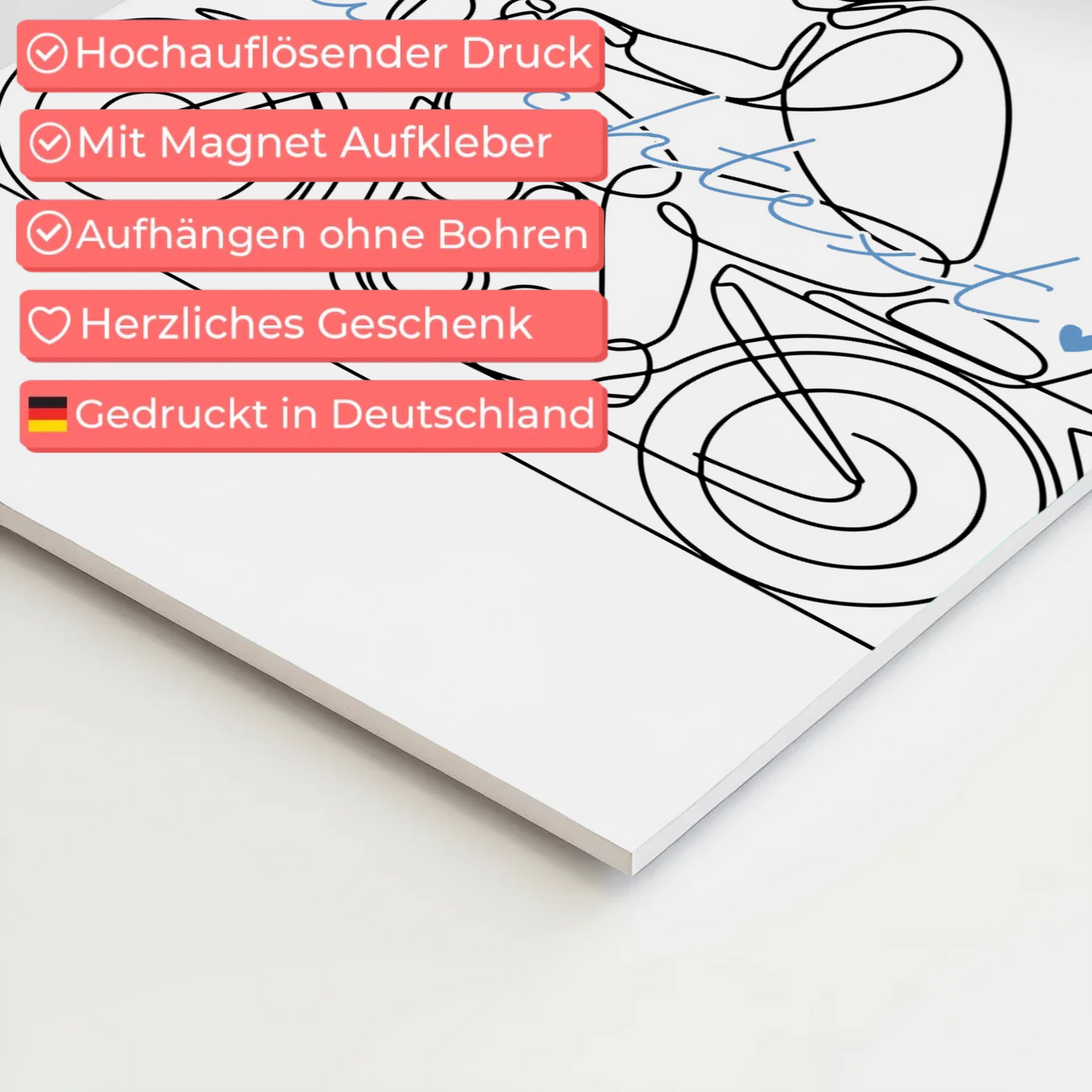 Lineart Fotoboard Magnet Wandbild Motorradfahren Geschenk Sohn & Bruder