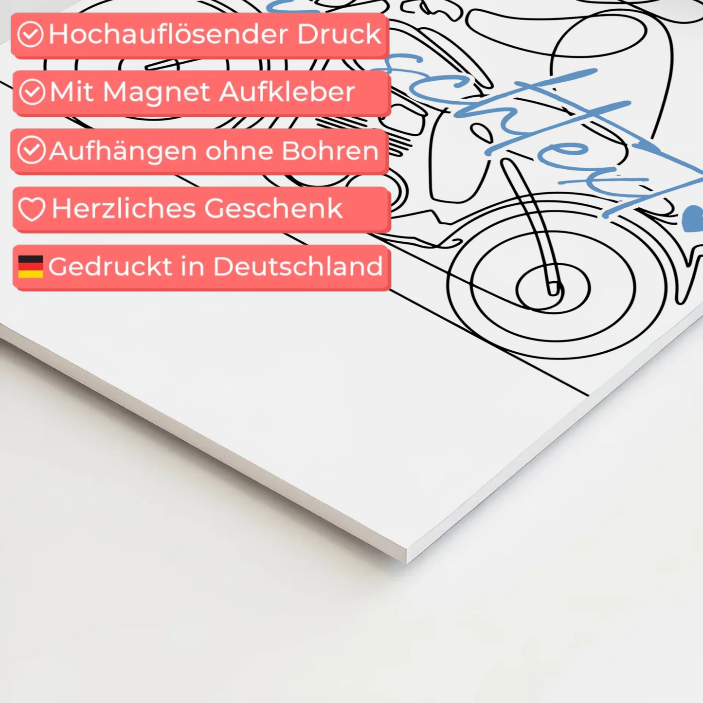 Lineart Fotoboard Magnetisch Personalisiert Motorradfahren Geschenk Sohn & Bruder