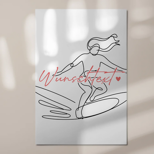 Lineart Fotoboard Magnet Wandbild Wellenreiten Geschenk Tochter & Schwester 1