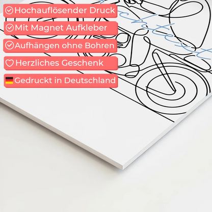 Lineart Fotoboard Magnet Wandbild Motorradfahren Geschenk Sohn & Bruder