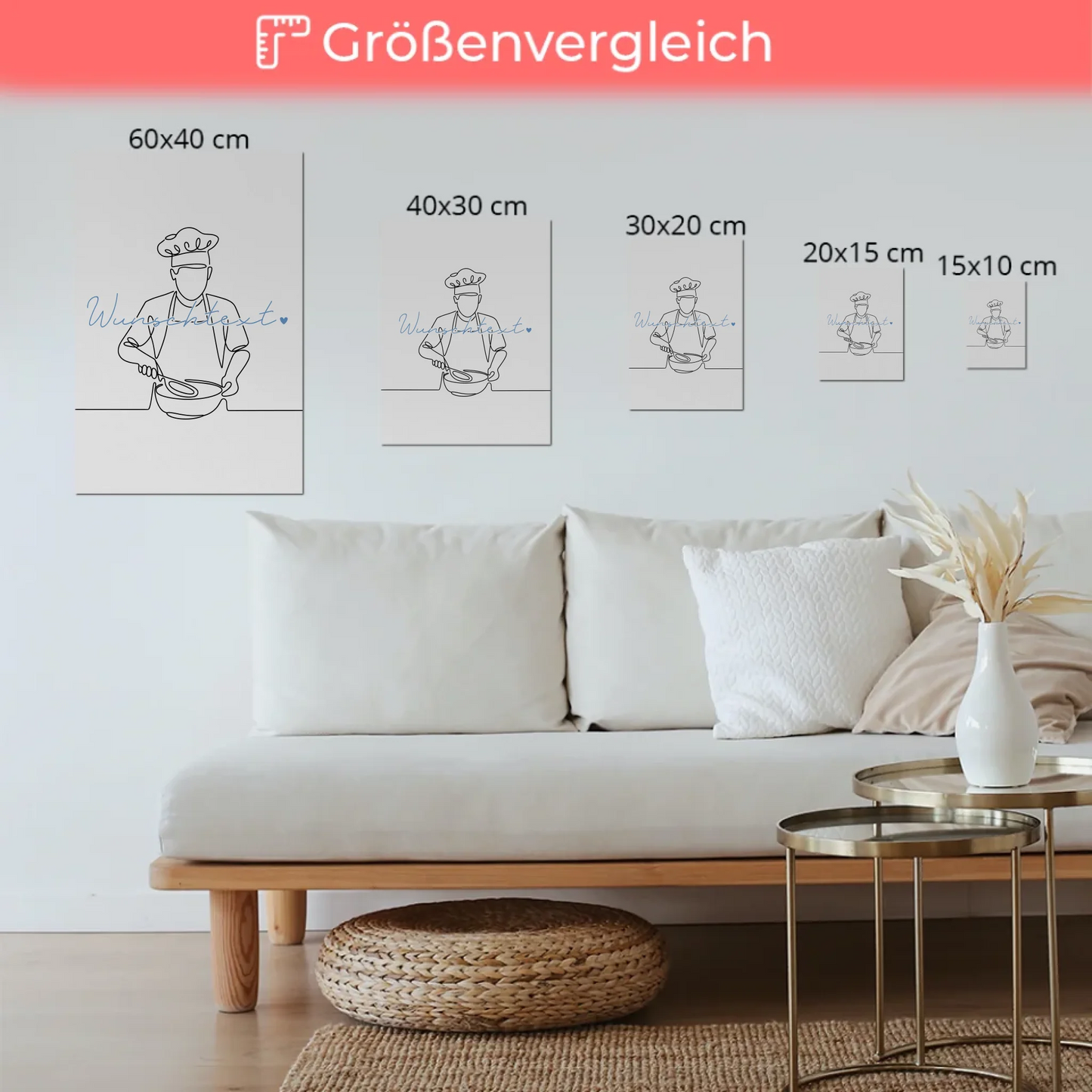 Lineart Fotoboard Magnet Wandbild Kochen Geschenk Sohn & Bruder