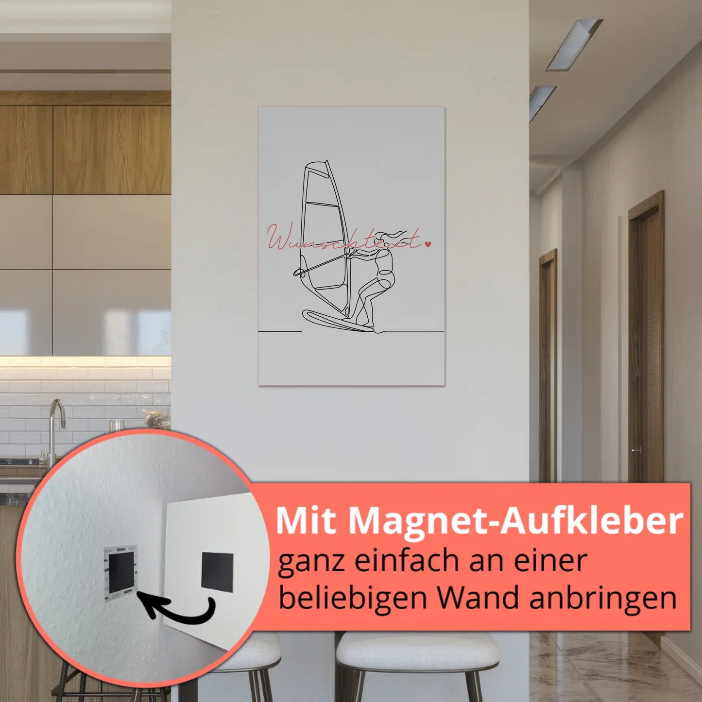 Personalisiertes Fotoboard Magnetisch Lineart Windsurfen Geschenk Tochter & Schwester