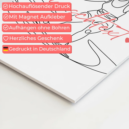 Personalisiertes Fotoboard Magnetisch Lineart Wakeboarden Geschenk Tochter & Schwester