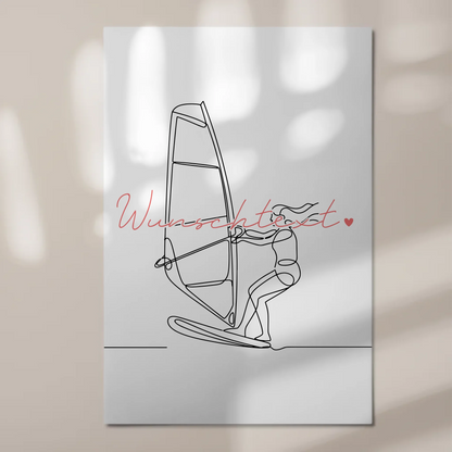Personalisiertes Fotoboard Magnetisch Lineart Windsurfen Geschenk Tochter & Schwester