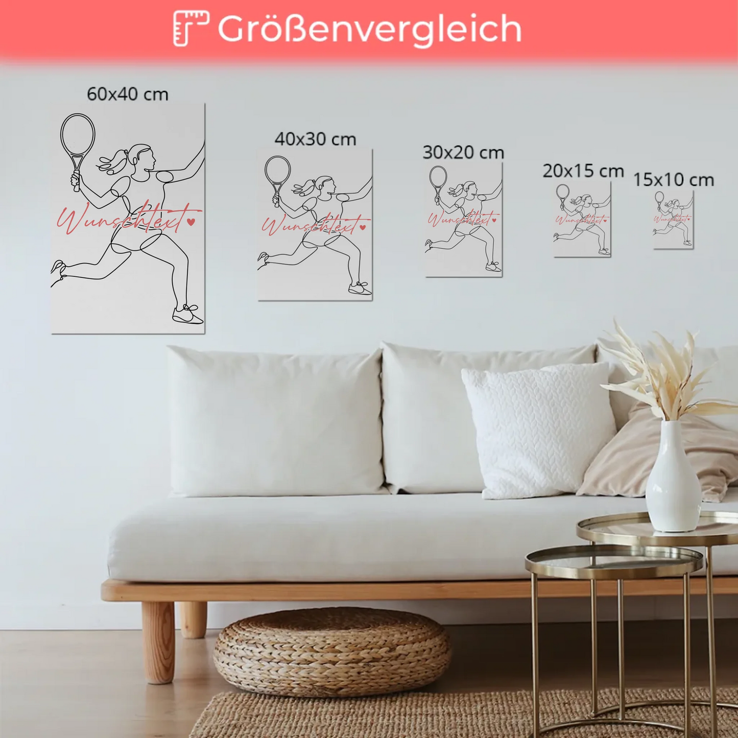 Personalisiertes Fotoboard Magnetisch Lineart Tennis Geschenk Tochter & Schwester