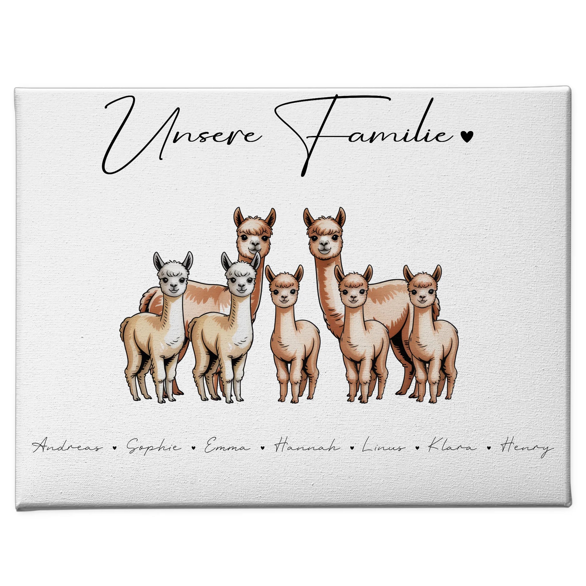Leinwand Mit Namen Familie Alpaka Familienporträt Geschenk für Papa Mama Oma Opa 1