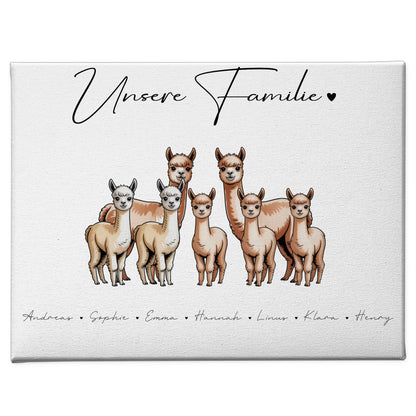 Leinwand Mit Namen Familie Alpaka Familienporträt Geschenk für Papa Mama Oma Opa 1