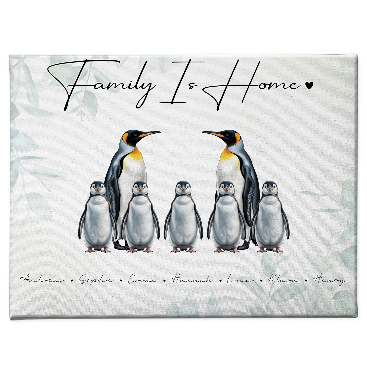 Familien Leinwand Mit Namen Pinguin Familienporträt Geschenk für Mama Papa Oma Opa 1