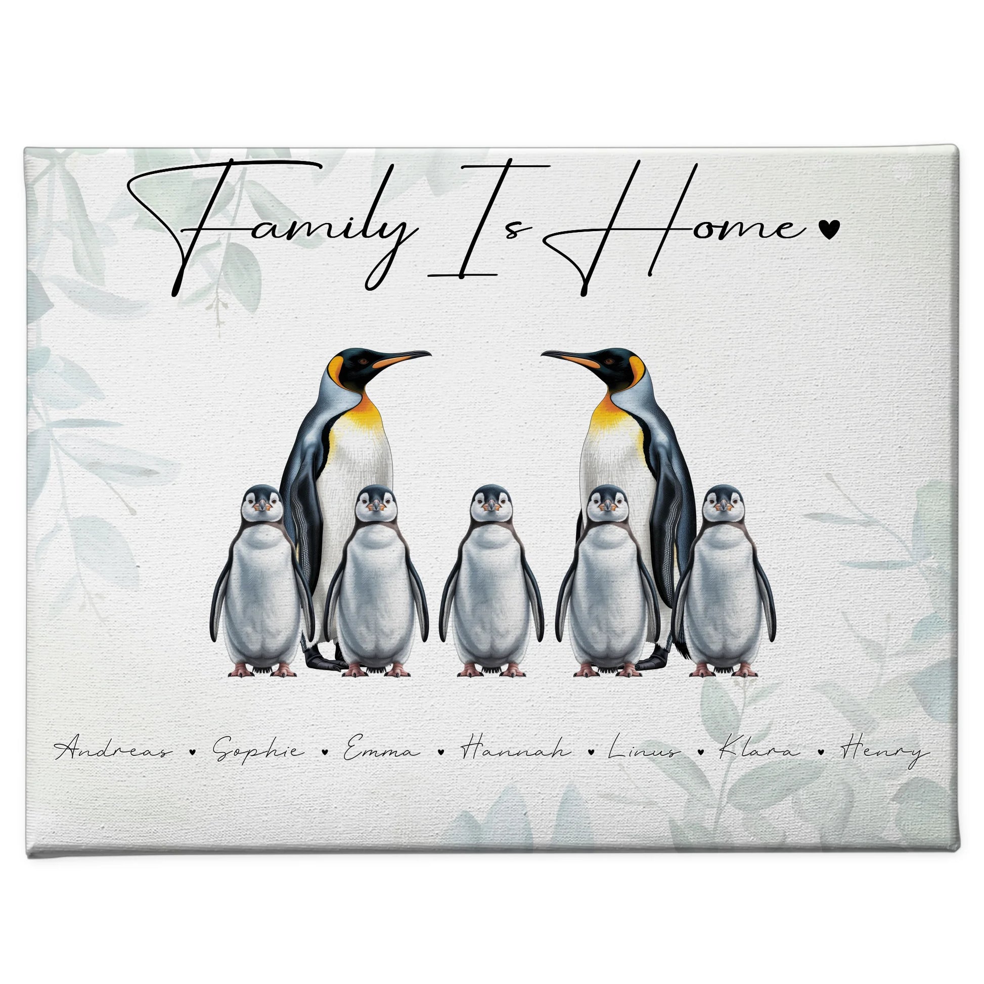 Familien Leinwand Mit Namen Pinguin Familienporträt Geschenk für Mama Papa Oma Opa 1