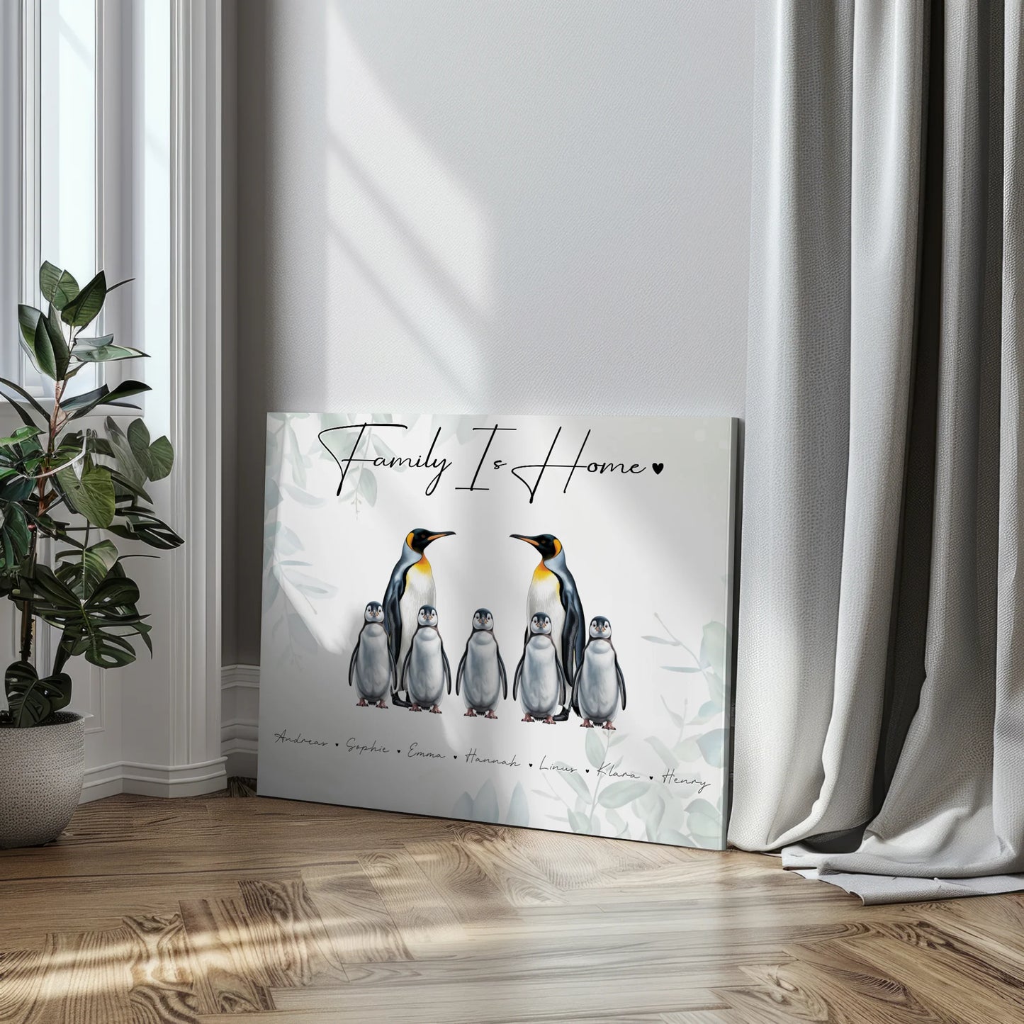 Familien Leinwand Mit Namen Pinguin Familienporträt Geschenk für Mama Papa Oma Opa 3