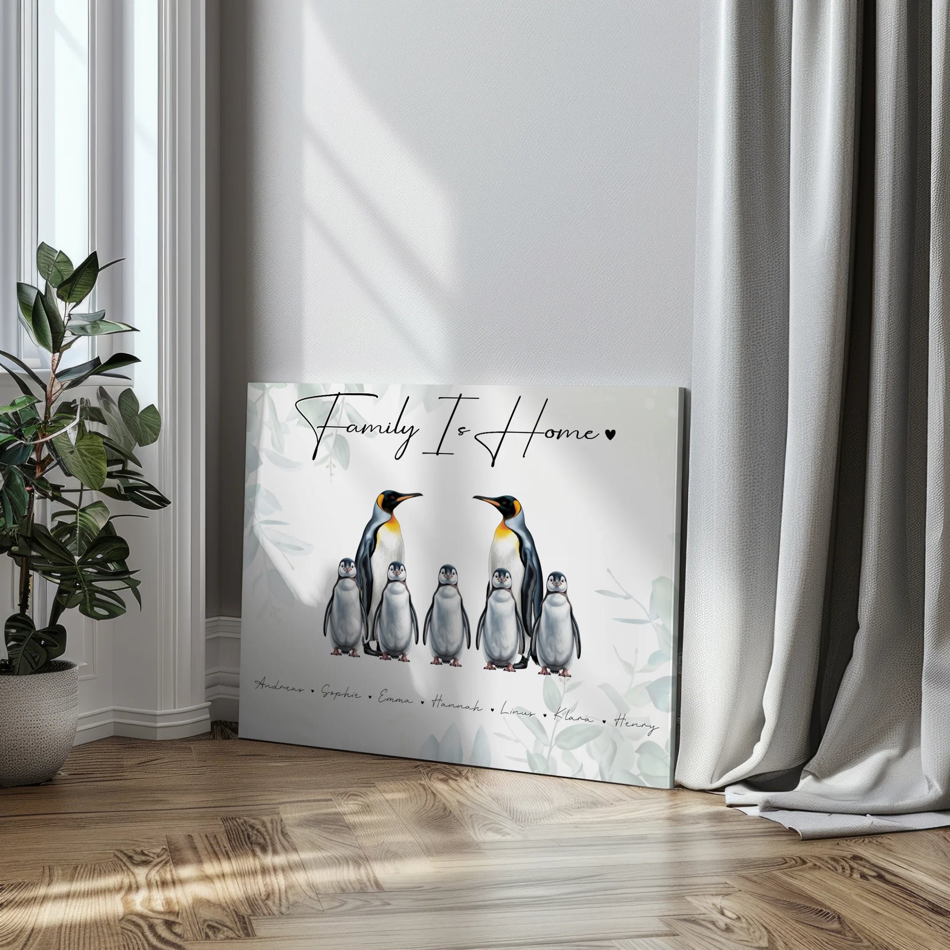 Familien Leinwand Mit Namen Pinguin Familienporträt Geschenk für Mama Papa Oma Opa 3