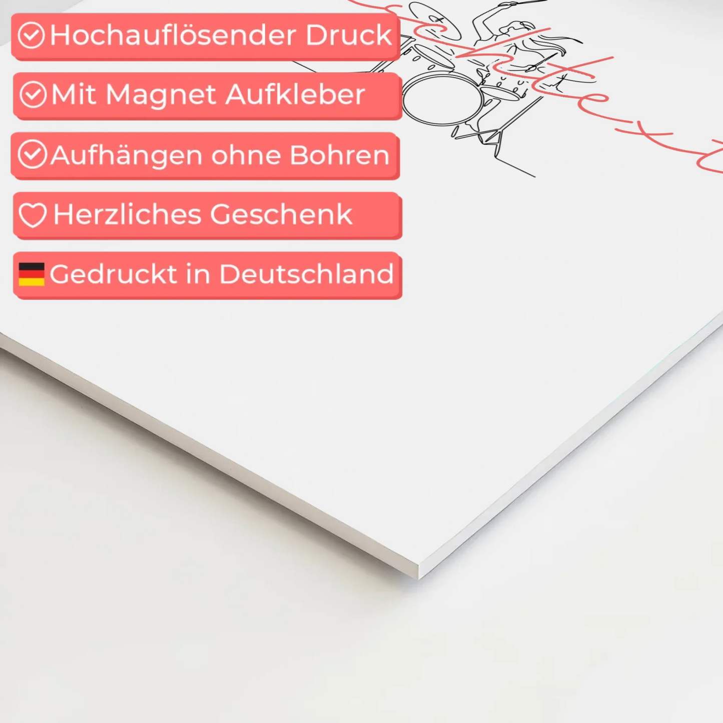 Lineart Fotoboard Magnetisch Personalisiert Schlagzeug Geschenk Tochter & Schwester