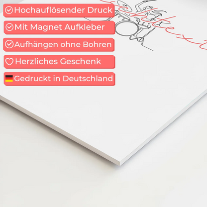 Lineart Fotoboard Magnetisch Personalisiert Schlagzeug Geschenk Tochter & Schwester