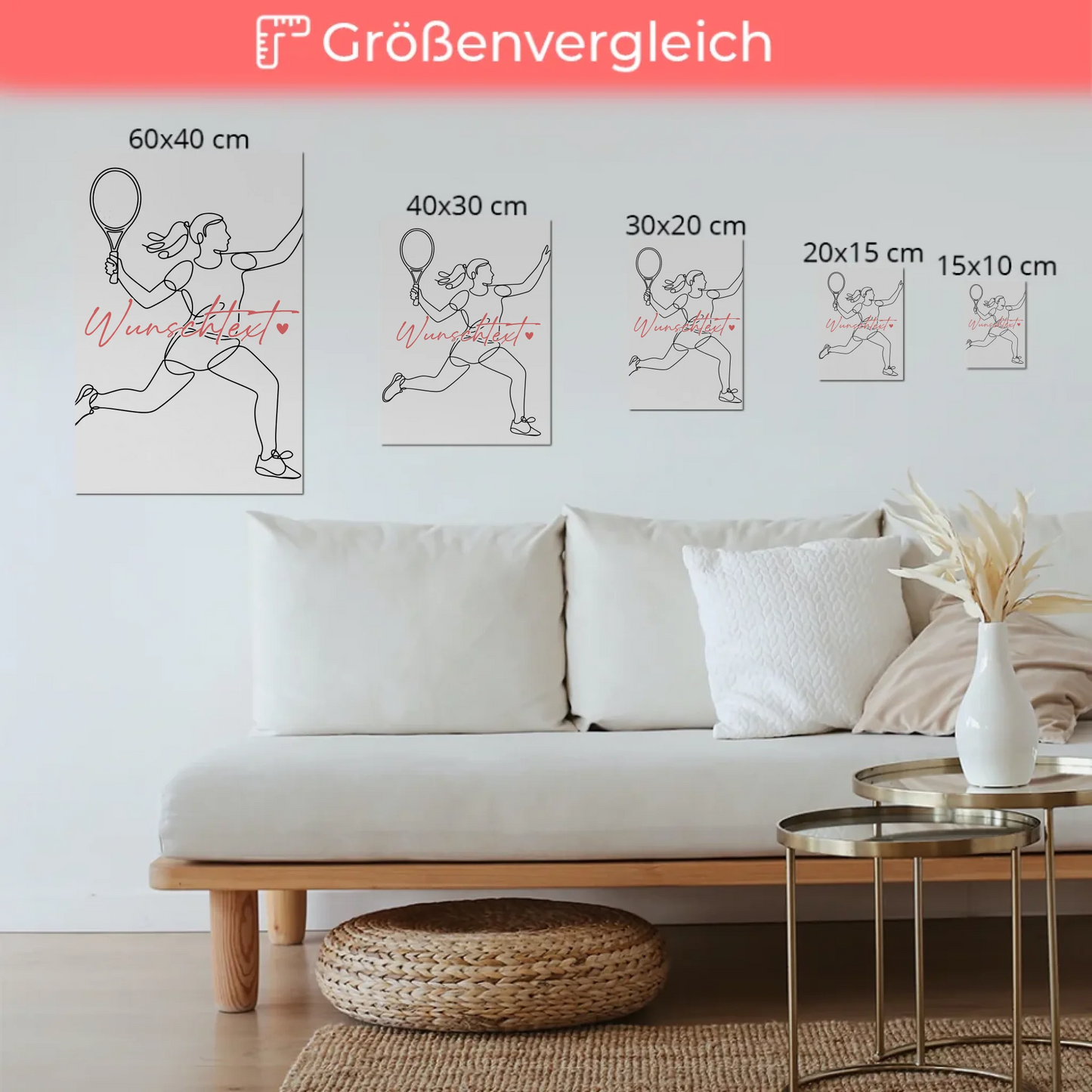 Personalisiertes Fotoboard Magnetisch Lineart Tennis Geschenk Tochter & Schwester