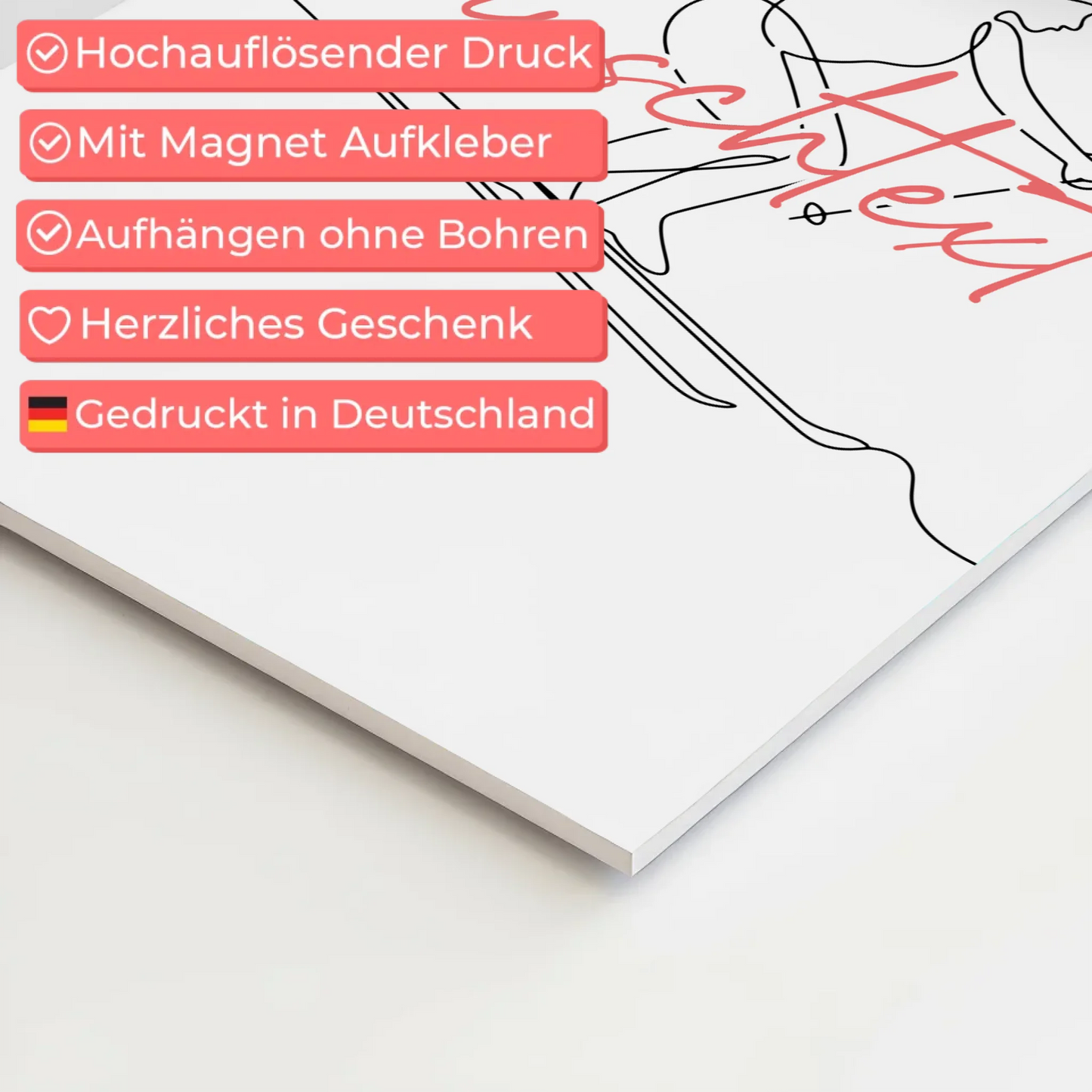 Lineart Fotoboard Magnetisch Personalisiert Skifahren Geschenk Tochter & Schwester