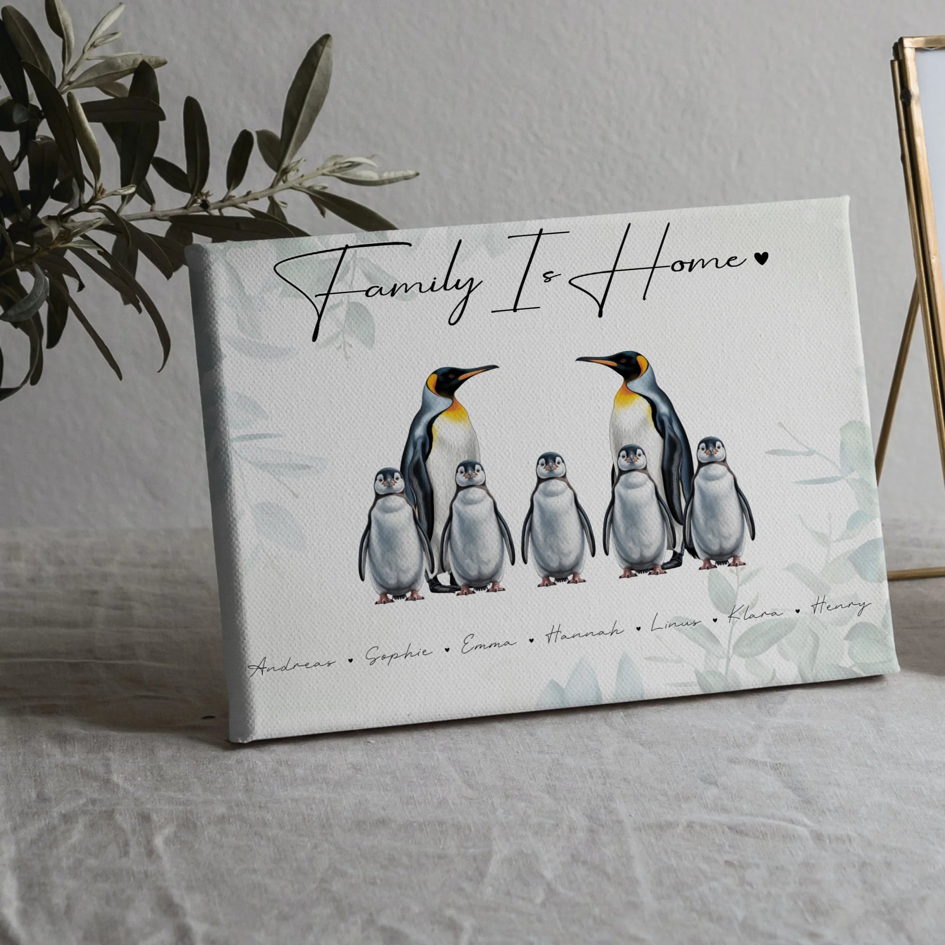 Familien Leinwand Mit Namen Pinguin Familienporträt Geschenk für Mama Papa Oma Opa 5