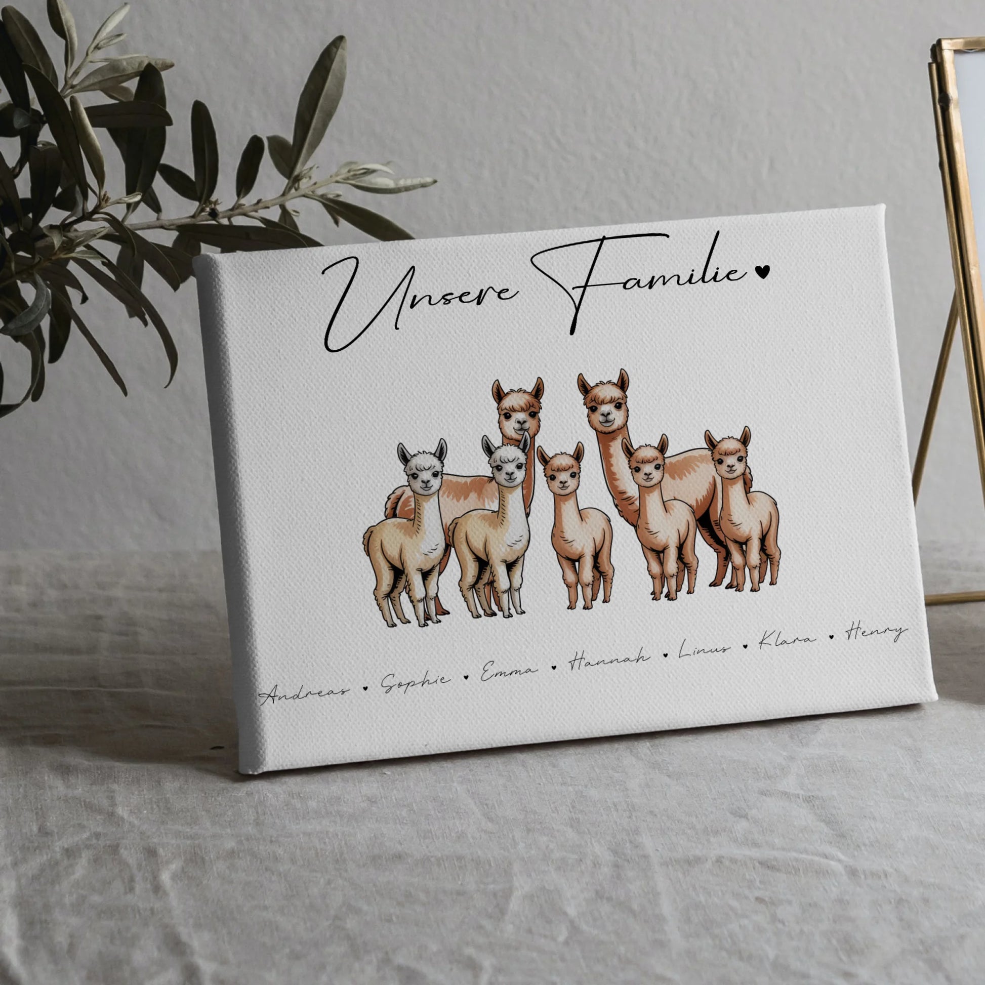 Leinwand Mit Namen Familie Alpaka Familienporträt Geschenk für Papa Mama Oma Opa 5