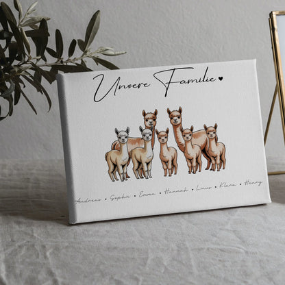Leinwand Mit Namen Familie Alpaka Familienporträt Geschenk für Papa Mama Oma Opa 5
