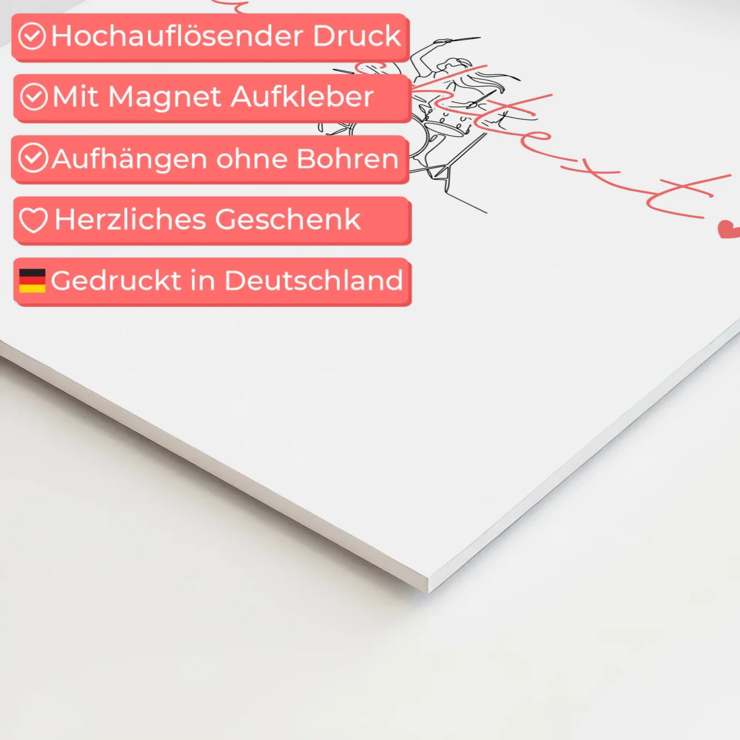 Lineart Fotoboard Magnetisch Personalisiert Schlagzeug Geschenk Tochter & Schwester