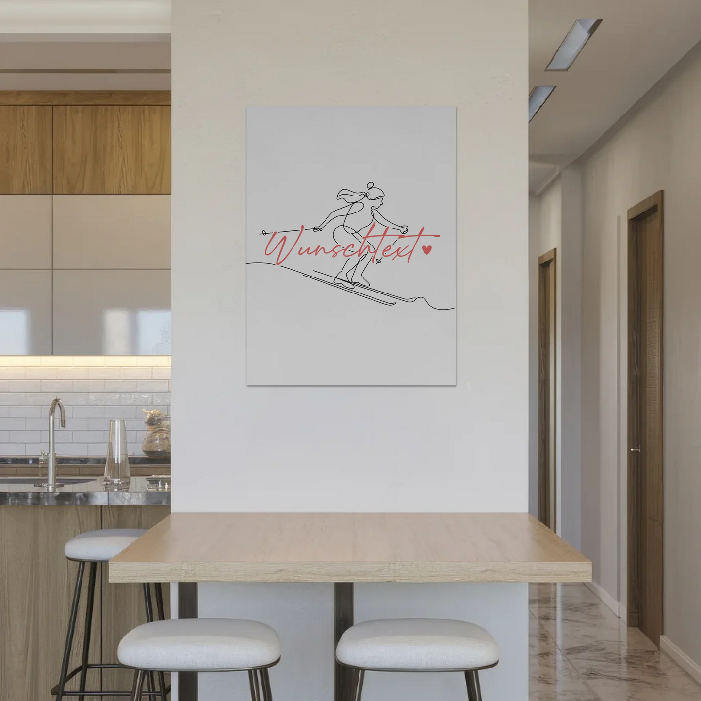 Lineart Fotoboard Magnetisch Personalisiert Skifahren Geschenk Tochter & Schwester