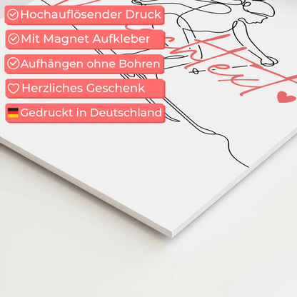 Lineart Fotoboard Magnetisch Personalisiert Skifahren Geschenk Tochter & Schwester