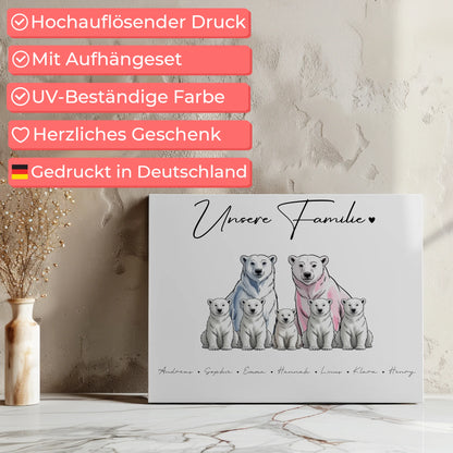 Leinwand Familie Mit Namen Eisbären Familienporträt Geschenk für Oma Opa Mama Papa 7