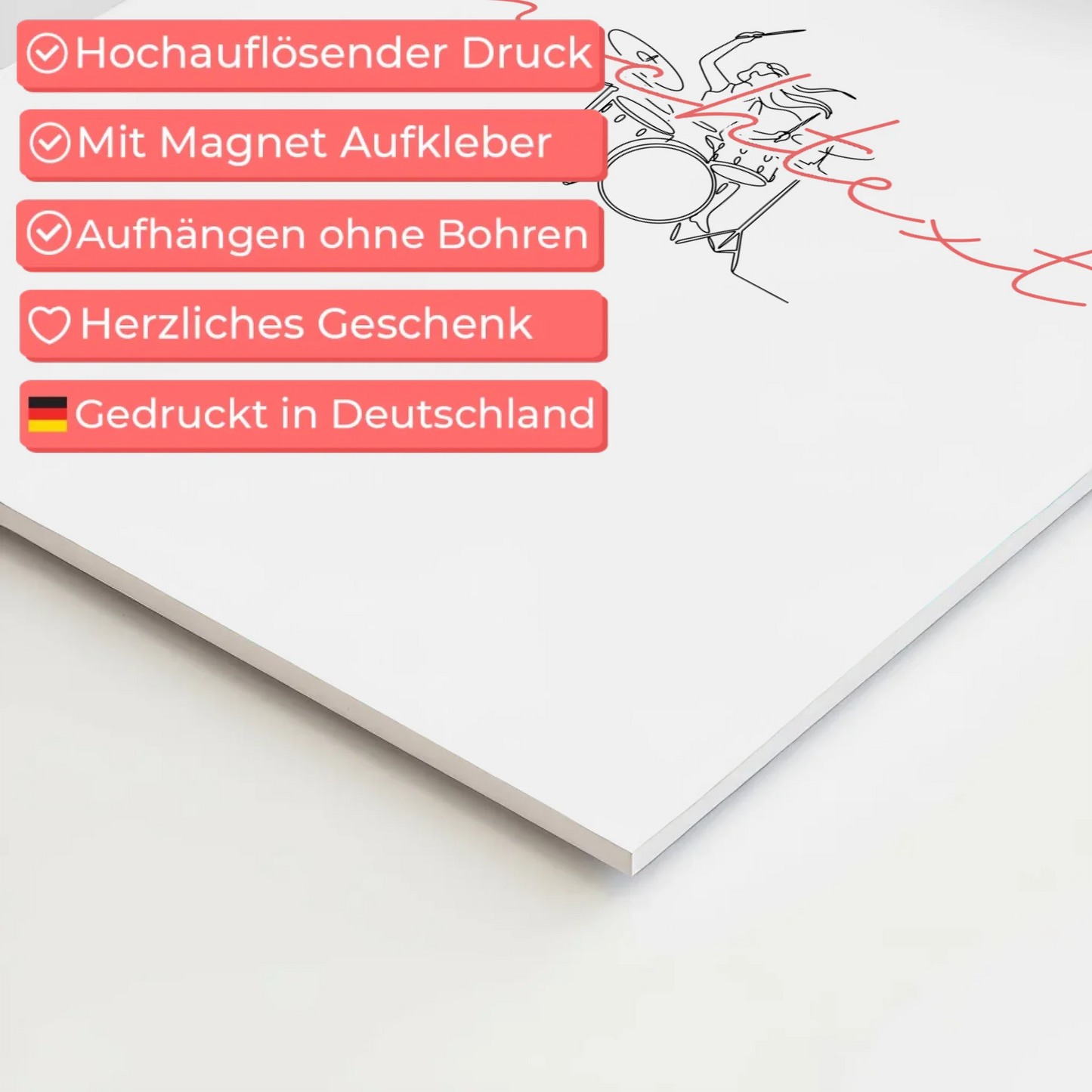 Lineart Fotoboard Magnetisch Personalisiert Schlagzeug Geschenk Tochter & Schwester