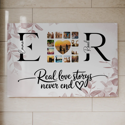 Personalisiertes Magnet Fotoboard Liebe Mit Initialien Namen und Fotos Real Love Storys Never End 1
