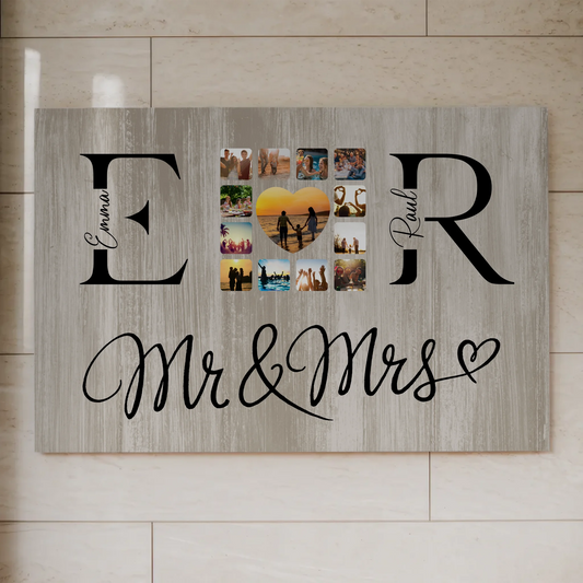 Fotoboard Magnetisches Wandbild Liebe für Paare Mit Fotos Initialien und Fotos Mr & Mrs 1