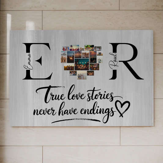 Fotoboard magnetisch Personalisiert für Paare Mit Initialien Namen und Fotos True Love Stories 1