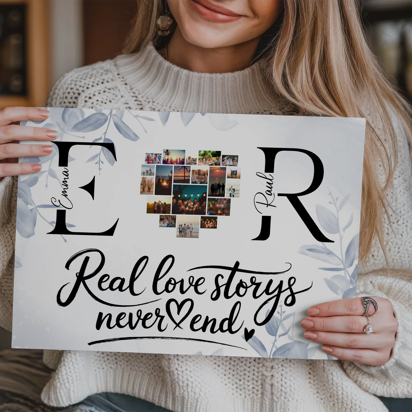 Magnet Fotoboard personalisiert Mit Namen Initialien und Fotos Real Love Storys Never End 3