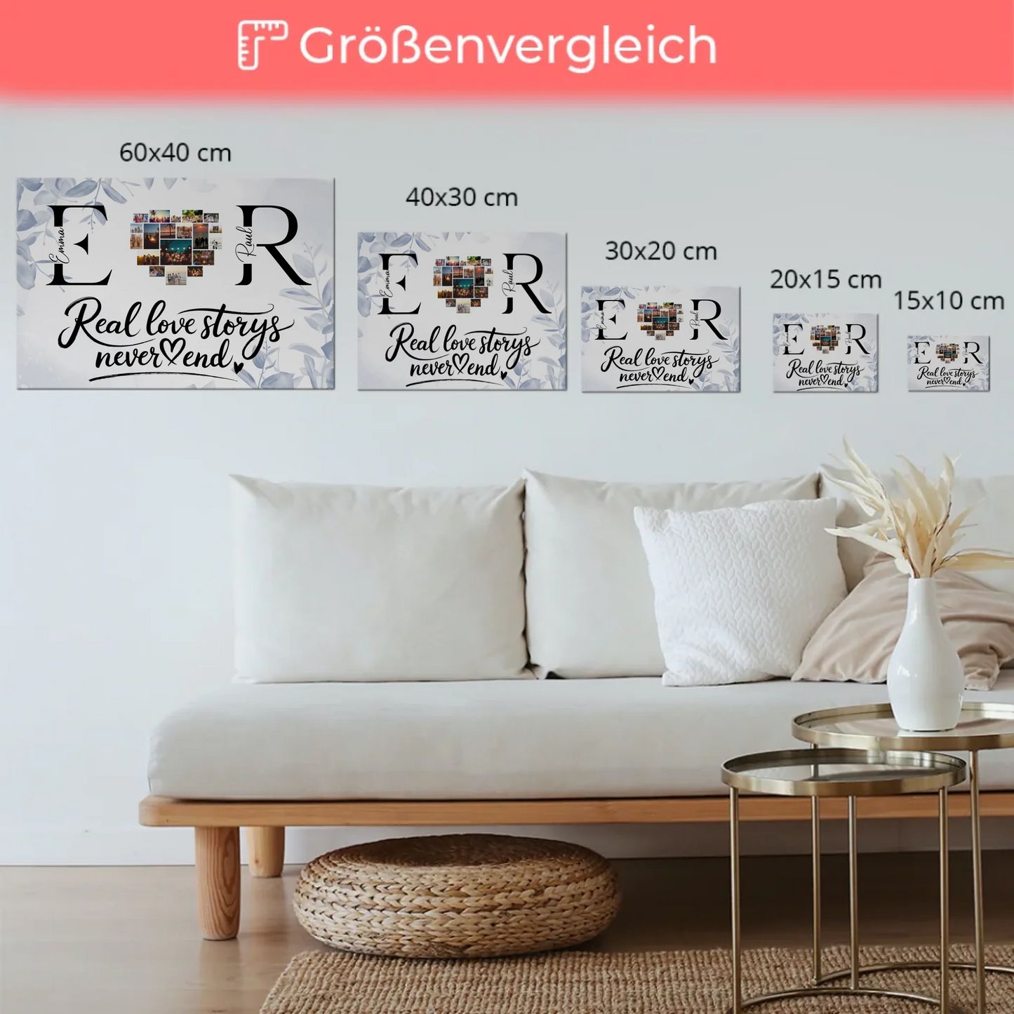 Magnet Fotoboard personalisiert Mit Namen Initialien und Fotos Real Love Storys Never End 6