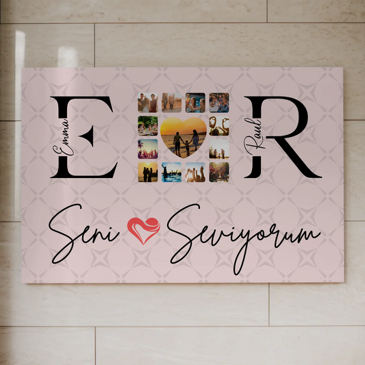 Fotoboard Magnetisches Wandbild Liebe für Paare Mit Namen Initialien und Fotos Seni Seviyorum 1