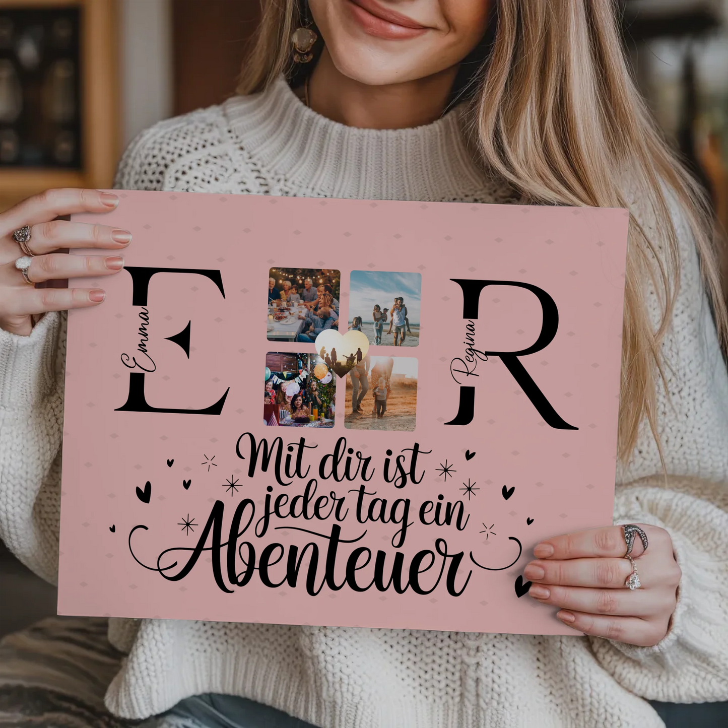 Paar Magnet Fotoboard für Schatz mit Initialien Namen und Fotos Geschenk 9