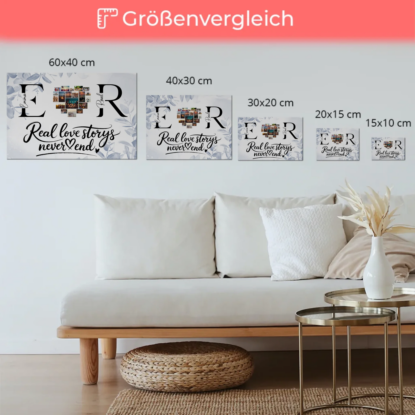 Magnet Fotoboard personalisiert Mit Namen Initialien und Fotos Real Love Storys Never End