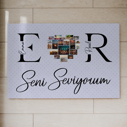 Fotoboard magnetisch Personalisiert für Paare Mit Fotos Initialien und Fotos Seni Seviyorum 1