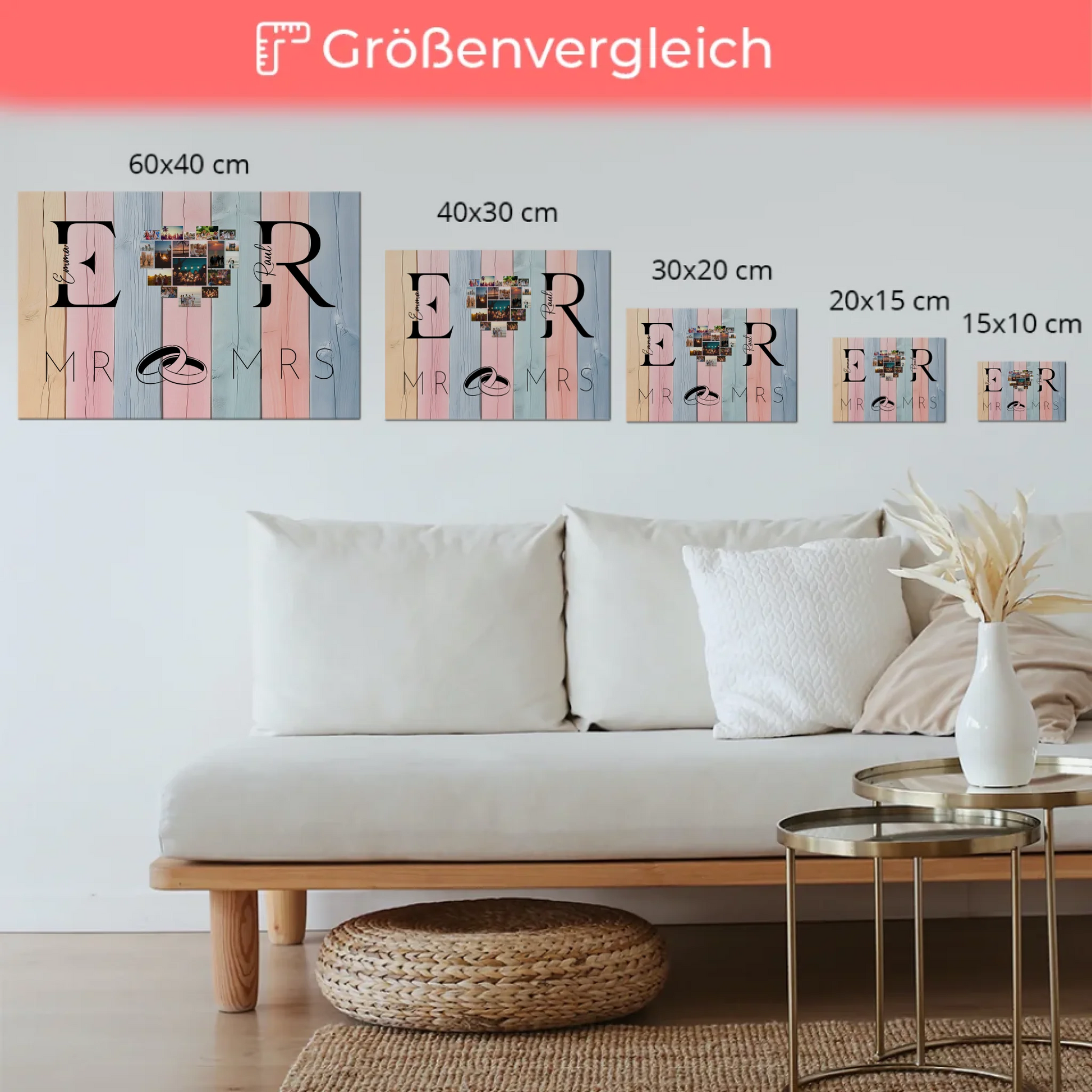 Magnet Fotoboard personalisiert Mit Initialien Namen und Fotos Mr & Mrs 5