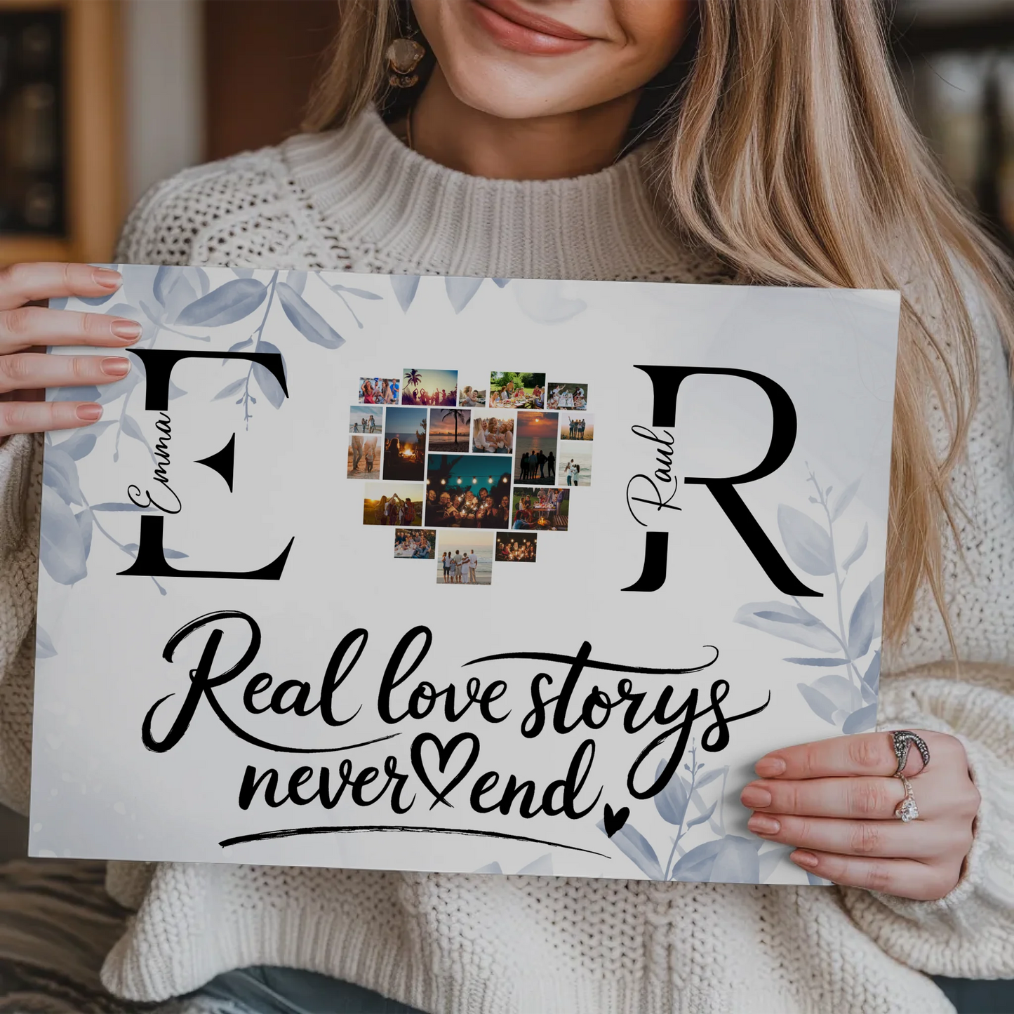 Magnet Fotoboard personalisiert Mit Namen Initialien und Fotos Real Love Storys Never End