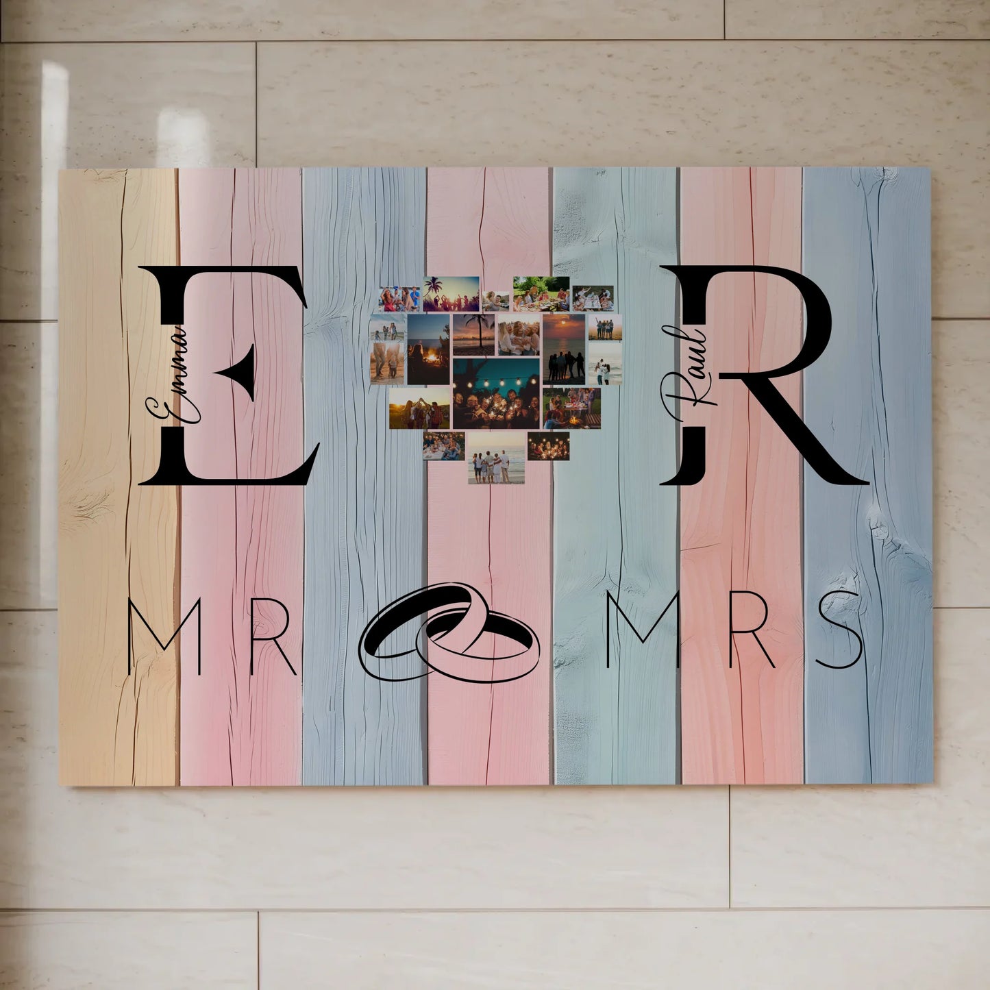 Magnet Fotoboard personalisiert Mit Initialien Namen und Fotos Mr & Mrs 7