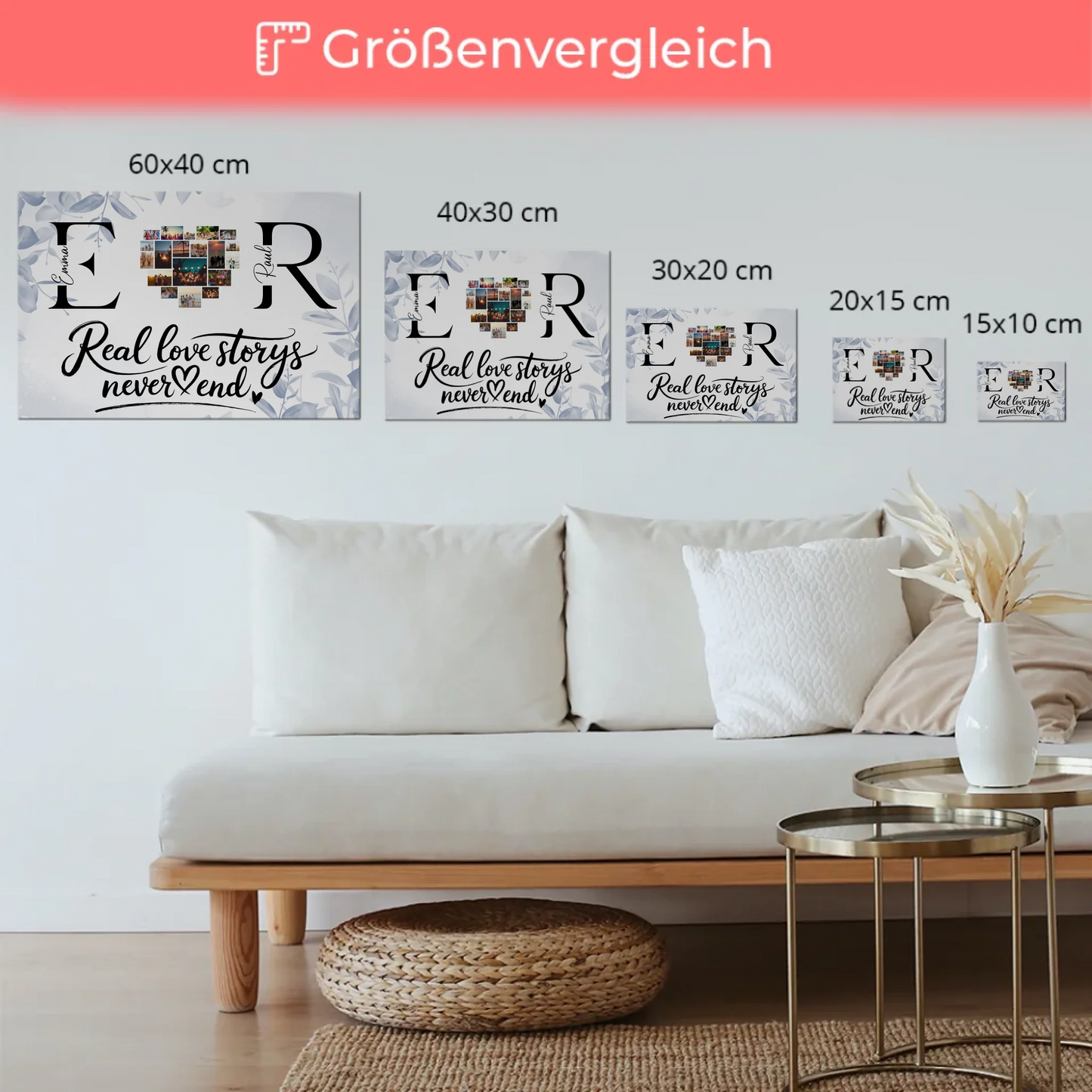 Magnet Fotoboard personalisiert Mit Namen Initialien und Fotos Real Love Storys Never End