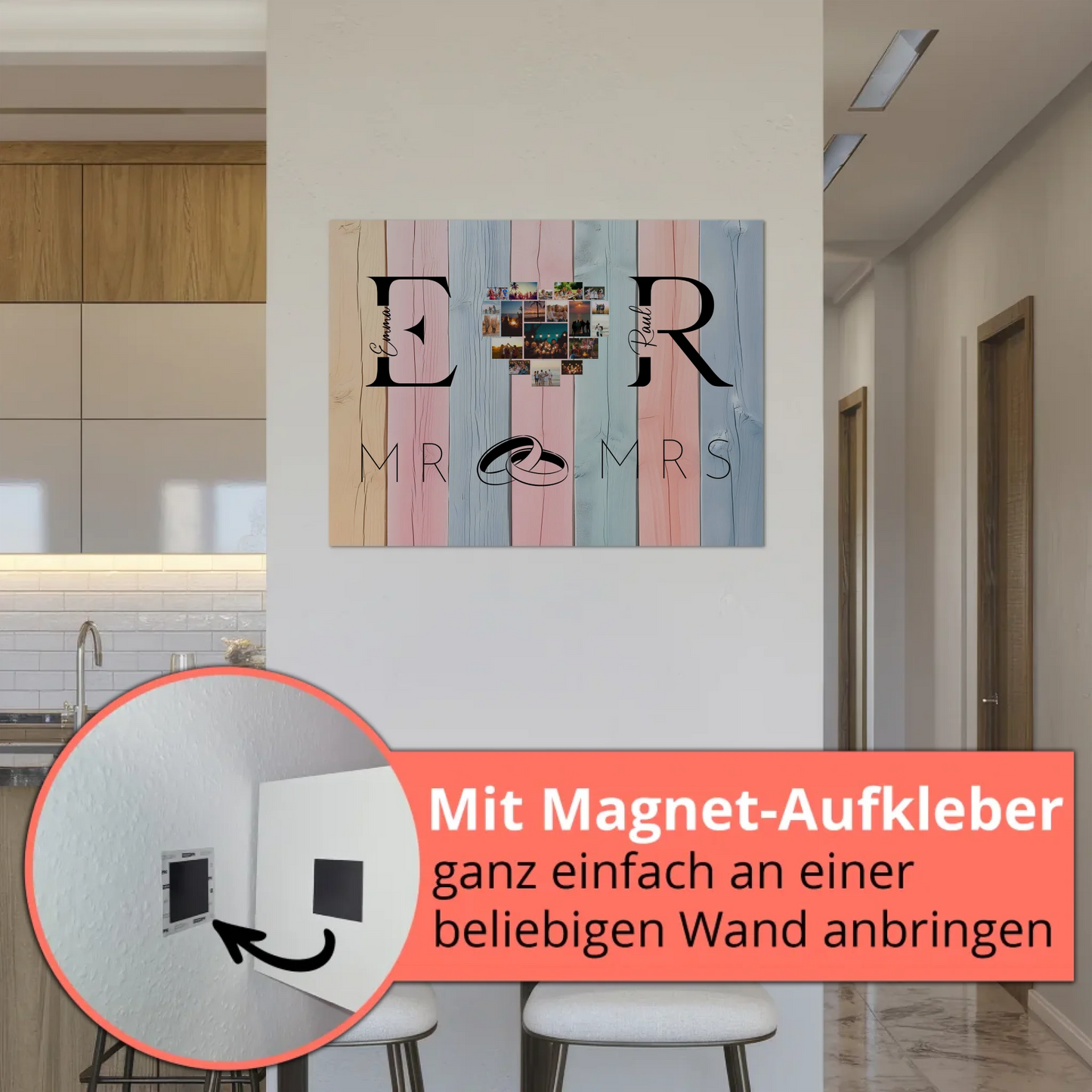 Magnet Fotoboard personalisiert Mit Initialien Namen und Fotos Mr & Mrs
